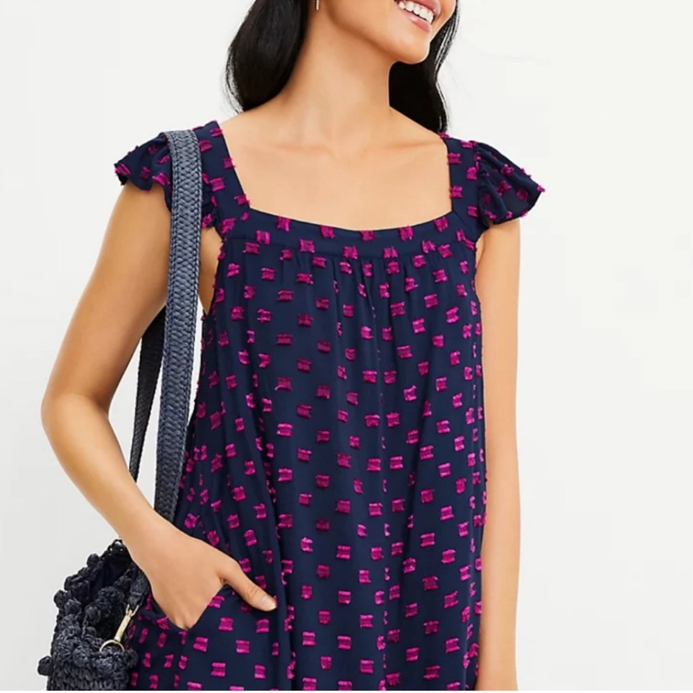 LOFT Navy Dress with Pink Accents
